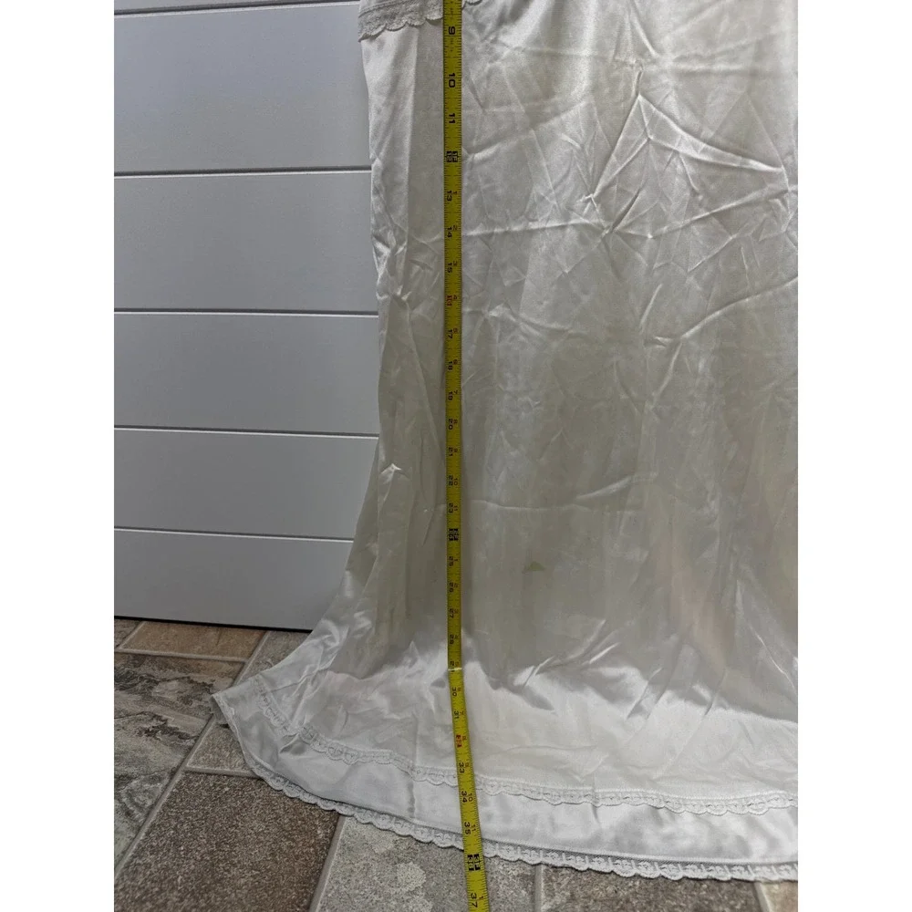 Vintage Ivory Satin Lace Trim Full Slip Dress Maxi Nightgown Size 36 USA Made - Picture 7 of 9